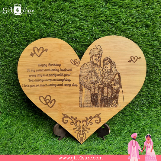 WOODEN HEART PHOTO ENGRAVED PLAQUE